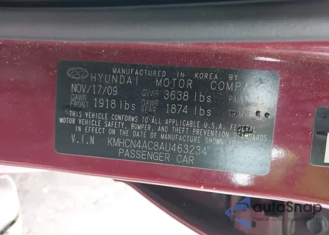 2010 Hyundai Accent Gls z USA, uszkodzony, nr VIN KMHCN4AC8AU463234